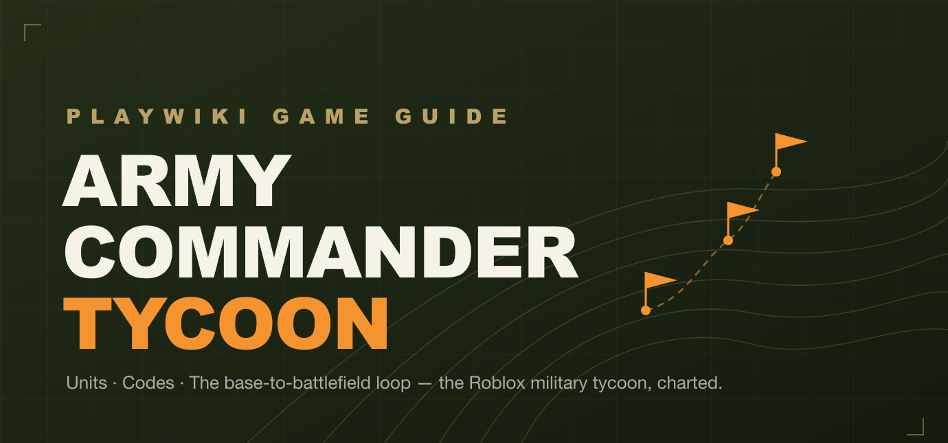 PlayWiki original field-chart key art for the Army Commander Tycoon guide