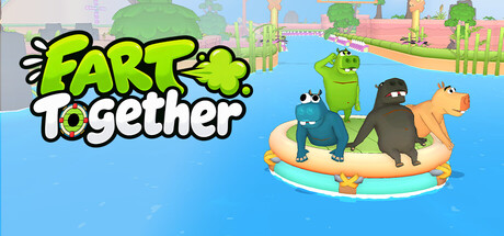 Fart Together key art: hippos on a life-ring raft, from the Steam store page where you download the game